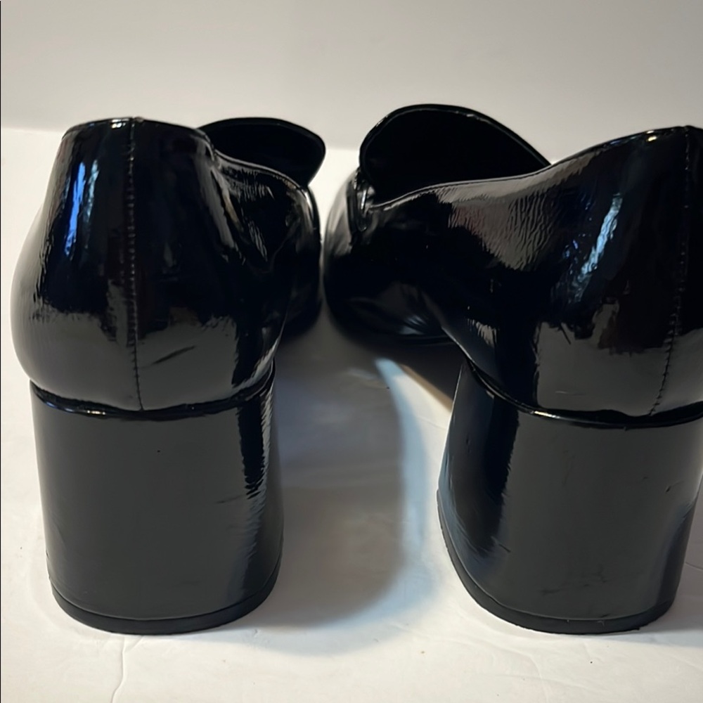 Stylish Black Patent Loafers with Gold Buckle - Picture 2 of 8